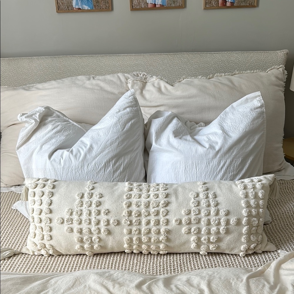 36” x 13.5” Cream Textured Lumbar Throw Pillow